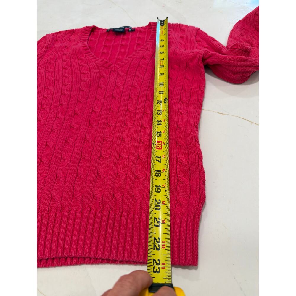 Ralph Lauren Polo Sport Women's Sz M Cable Knit Cotton Pink Sweater Green Pony - Picture 5 of 6